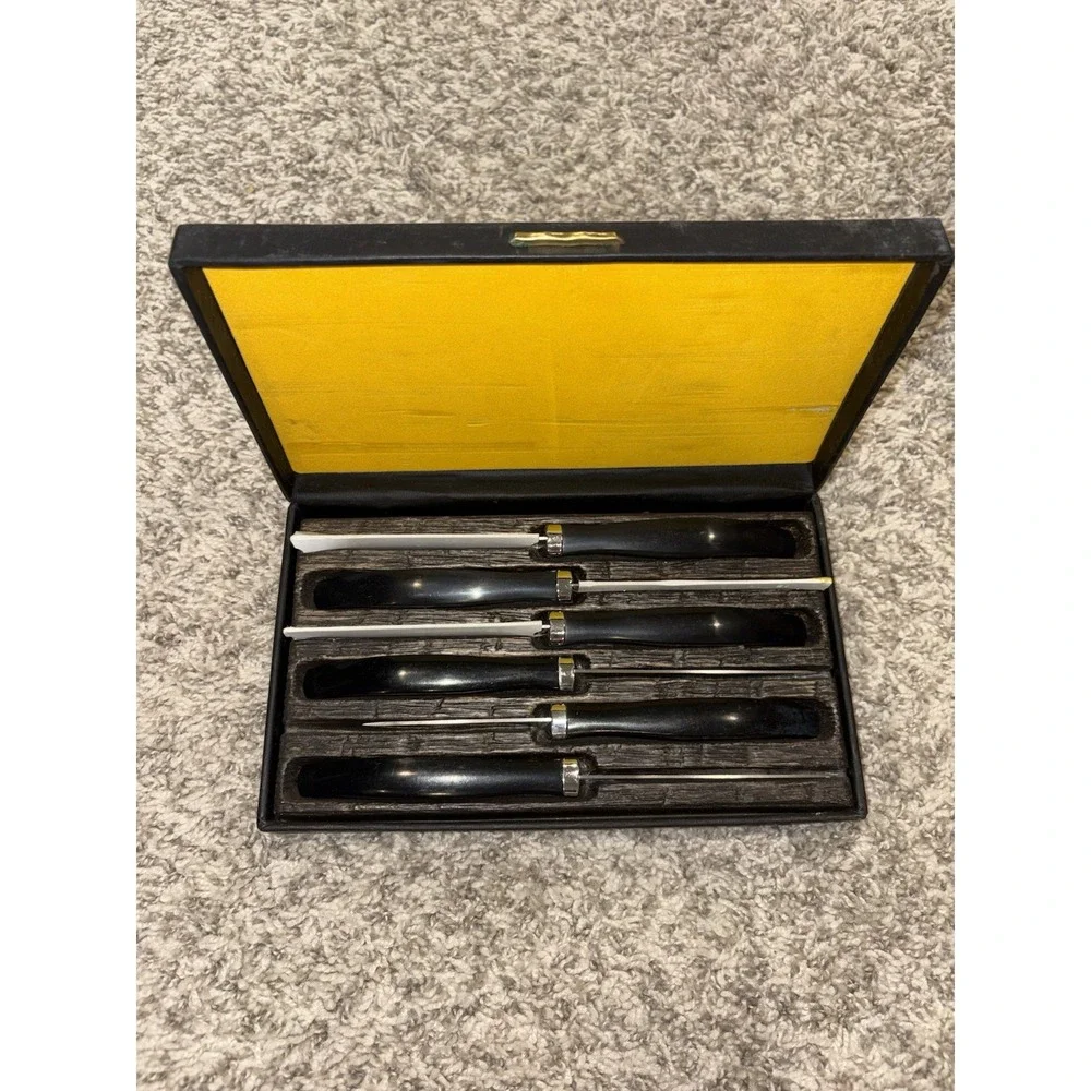 Vintage West Bend Steak Knives Set of 6 Hand Crafted USA Serrated Blades Boxed